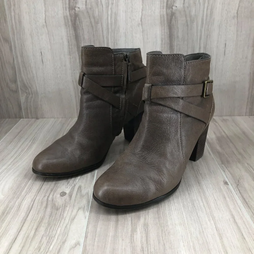 Cole Haan Ankle Boots Womens 7.5B Taupe Brown Leather Zip Booties